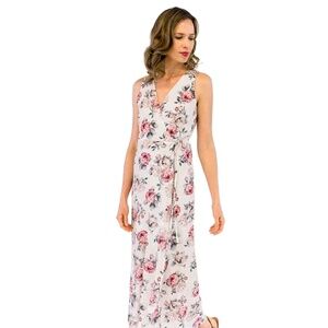 Ellelauri by Liz Rymar Women's Pink Floral Sleeveless Eden Maxi Dress Size Large